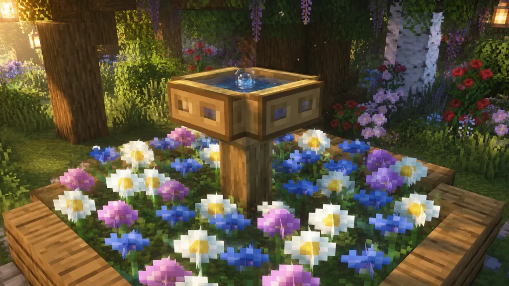 Flower-Ringed Birdbath Fountain