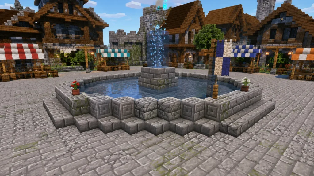 Grand Circular Stone Brick Fountain