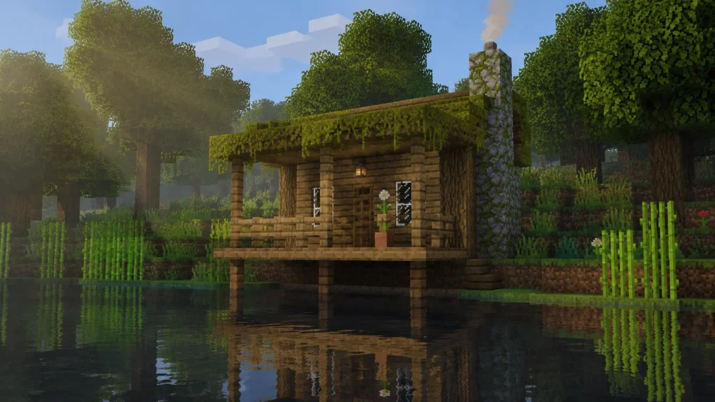 Moss-Roofed Riverside Oak Cabin