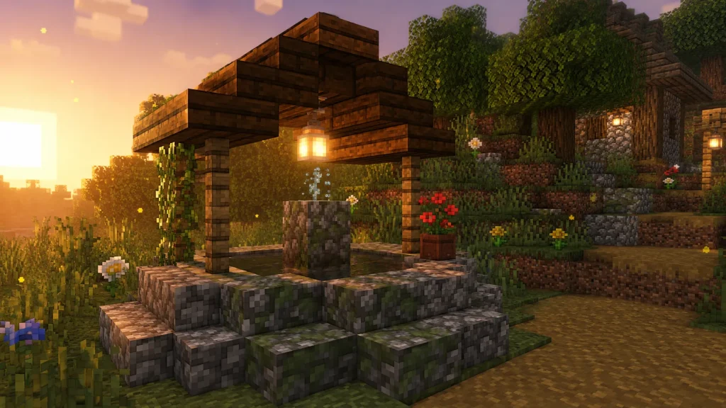 Mossy Cobblestone Wishing Fountain