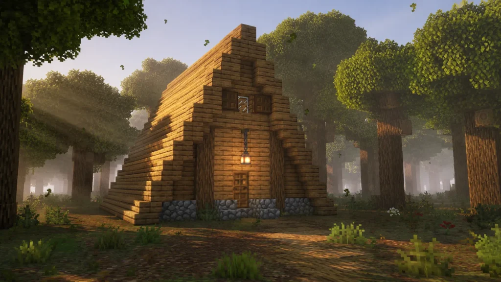 Oak Log A-Frame Woodcutter's Cabin