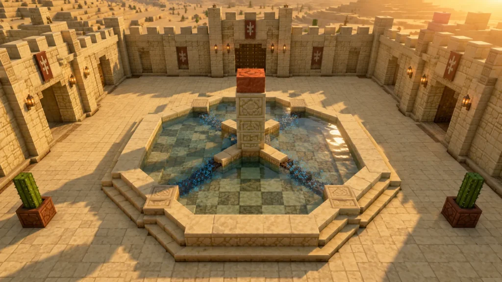 Symmetrical Sandstone Courtyard Fountain